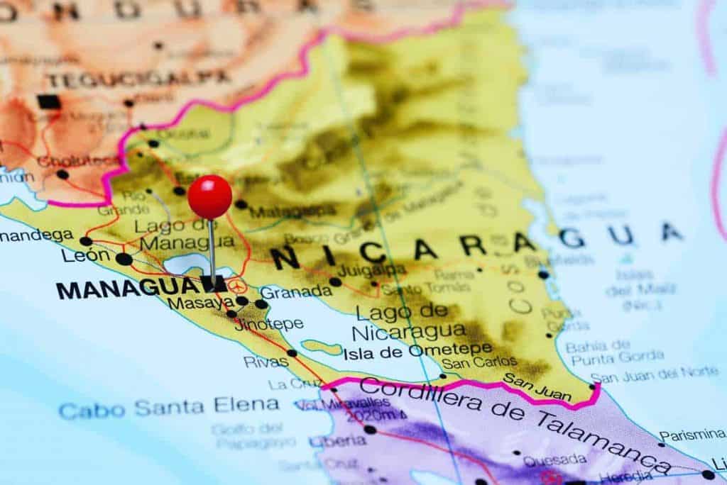Nicaragua auf der Weltkarte markiert